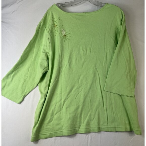 Quacker Factory Scattered Beads Green Tunic Top Plus Size XXL Leaves Tee Shirt - Picture 2 of 7